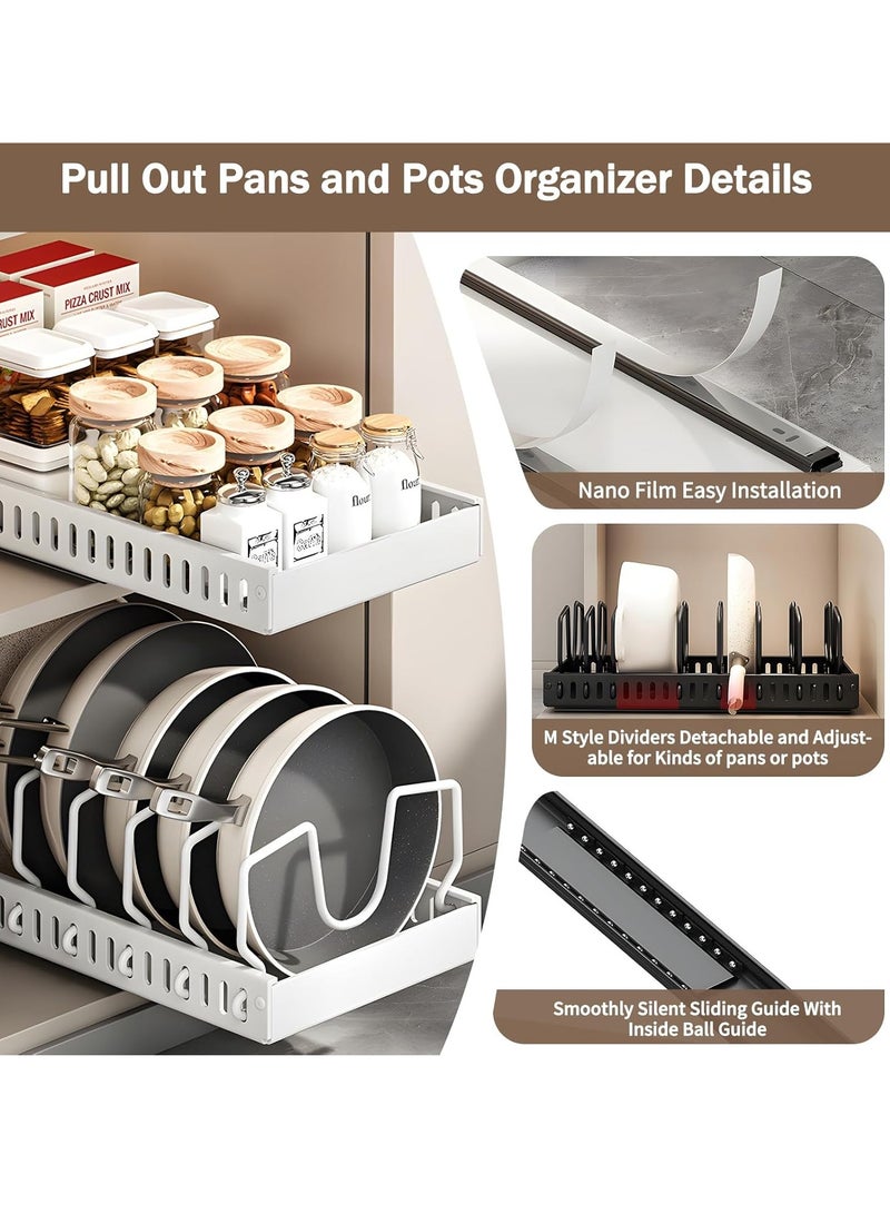 XiuWoo No Drill Metal Pull-Out Cabinet Drawer Shelf Organizer, Slide Out Drawer Pan Storage Shelves, Kitchenware Storage Rack, Roll-Out Sliding Drawer, Sliding Under Sink storage with 8 Adjustable Dividers  - Image 3