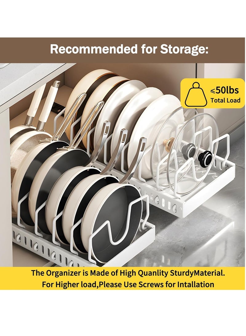 XiuWoo No Drill Metal Pull-Out Cabinet Drawer Shelf Organizer, Slide Out Drawer Pan Storage Shelves, Kitchenware Storage Rack, Roll-Out Sliding Drawer, Sliding Under Sink storage with 8 Adjustable Dividers  - Image 4