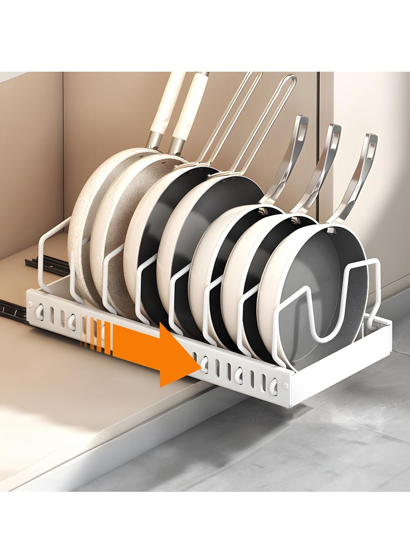 XiuWoo No Drill Metal Pull-Out Cabinet Drawer Shelf Organizer, Slide Out Drawer Pan Storage Shelves, Kitchenware Storage Rack, Roll-Out Sliding Drawer, Sliding Under Sink storage with 8 Adjustable Dividers  - Image 1