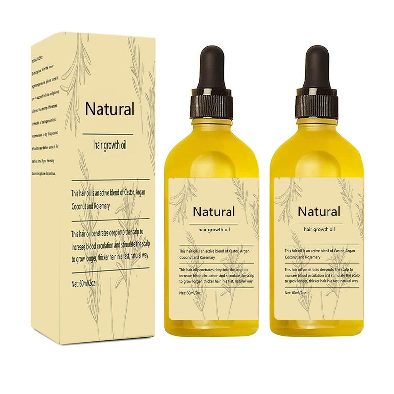 Kisinly Natural Hair Growth Oil, 2 PCS Rosemary Oil for Hair Growth Organic, Hair for Dry Damaged Hair and Growth - Image 1