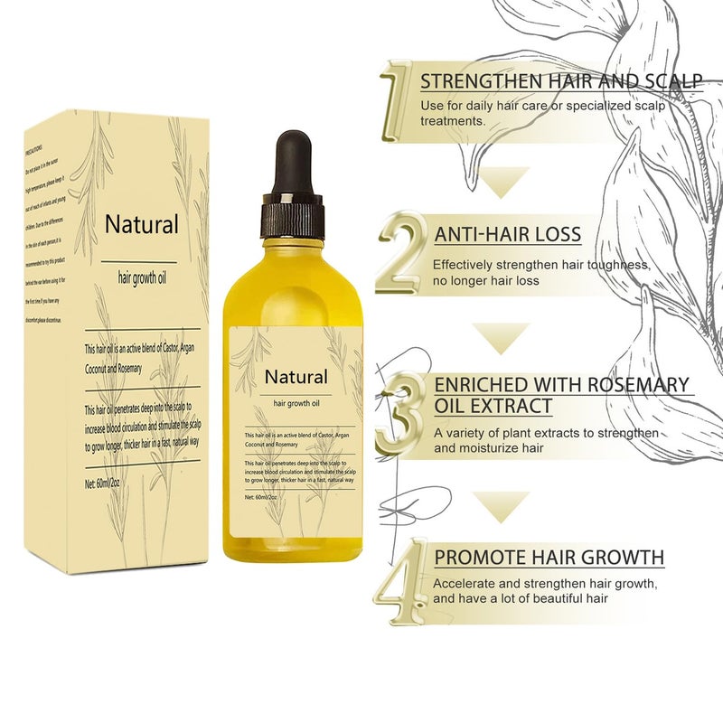 Kisinly Natural Hair Growth Oil, 2 PCS Rosemary Oil for Hair Growth Organic, Hair for Dry Damaged Hair and Growth - Image 2
