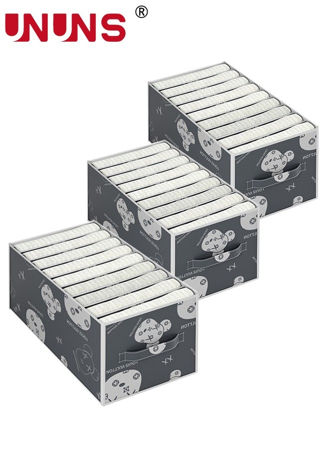 UNUNS Foldable Storage Bins,Pack Of 3 Clothes Drawer Organizer Bins With Handles,9Grids Closet Organizers For Clothes Storage,Office Storage,Room Organization,44x25x22cm  - Image 1