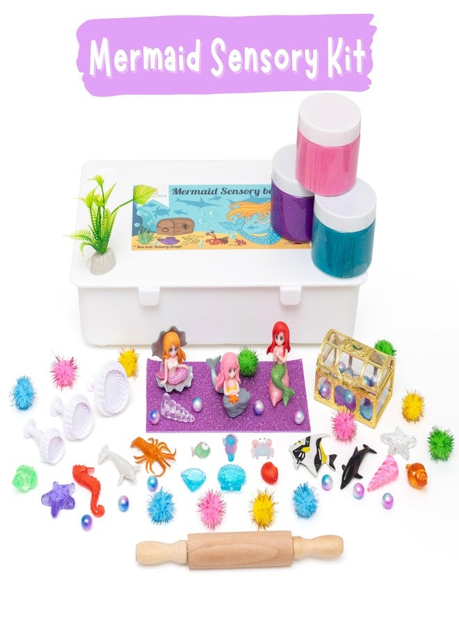 Creative Mind Mermaid Sensory Playdough Kit for Kids (3 Jars), Toddler Ocean Sensory Bin with Shells, Pearls, Sea Animals, Molds & Roller Pin, Perfect Creative Play and Gift for Kids & Toddlers - Image 2