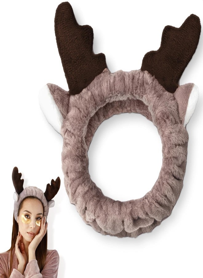 PIKTIME Fleece Hairband for Women - Coral Headband for Washing Face, Spa Headband for Makeup, Yoga Headband, Bath Spa Accessories - Deer Ear Girls Headbands (B, Coffee) - Image 1
