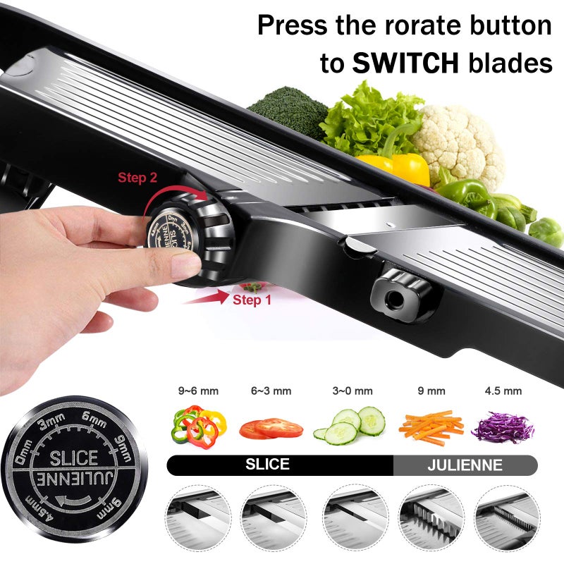Masthome Masthome Mandoline Food Slicer, Adjustable Stainless Steel Vegetable Slicer for Cheese, Zucchini, Carrots, Fruits, Vegetable Chopper with Cleaning Brush and Gloves  - Image 3