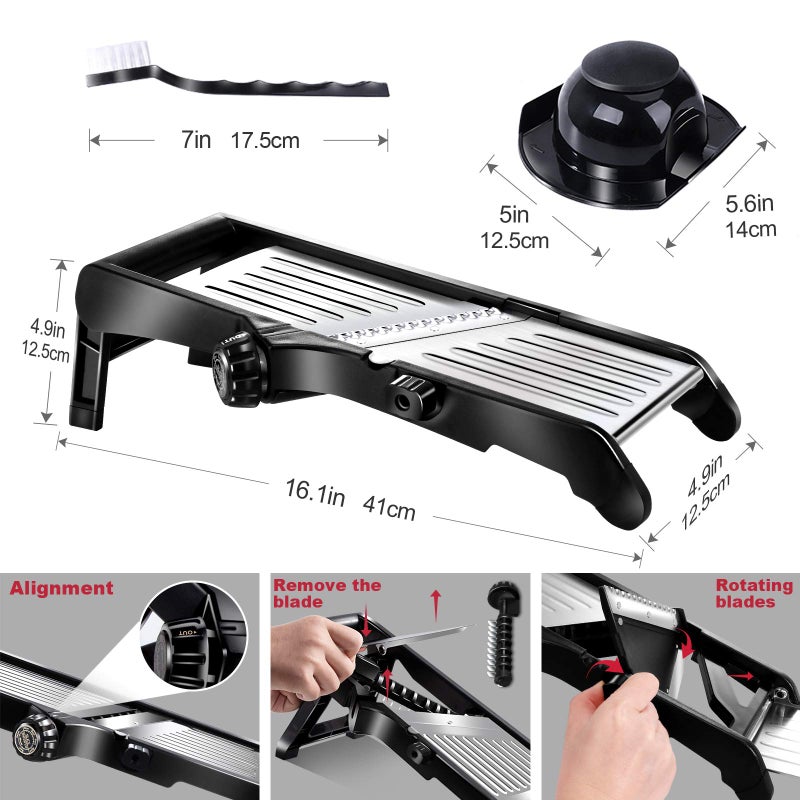Masthome Masthome Mandoline Food Slicer, Adjustable Stainless Steel Vegetable Slicer for Cheese, Zucchini, Carrots, Fruits, Vegetable Chopper with Cleaning Brush and Gloves  - Image 2