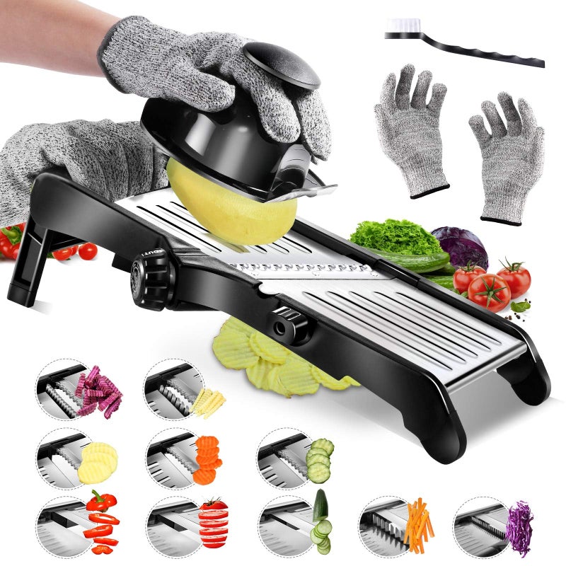 Masthome Masthome Mandoline Food Slicer, Adjustable Stainless Steel Vegetable Slicer for Cheese, Zucchini, Carrots, Fruits, Vegetable Chopper with Cleaning Brush and Gloves  - Image 1