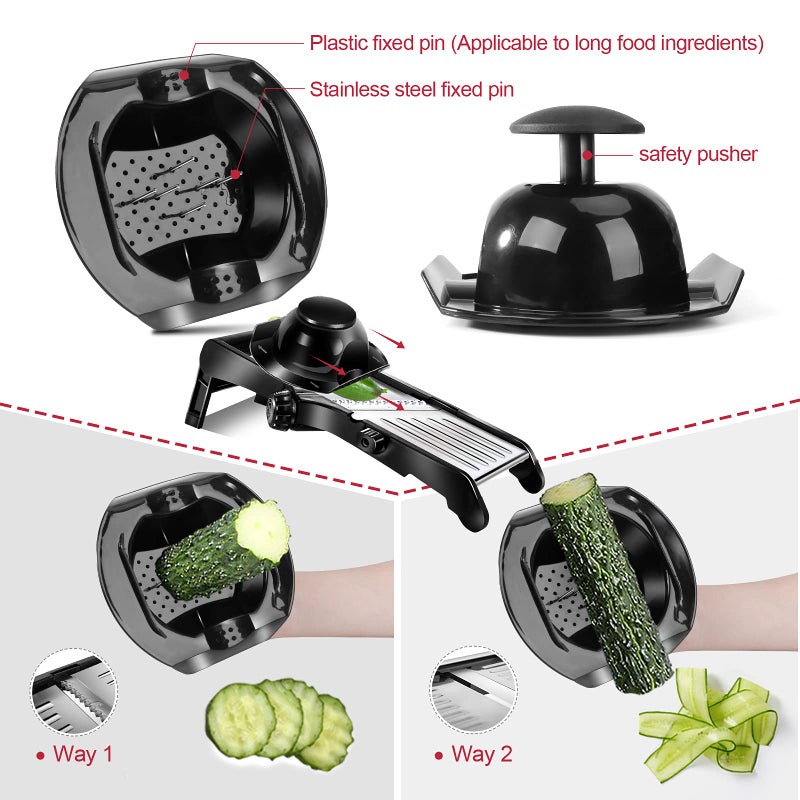 Masthome Masthome Mandoline Food Slicer, Adjustable Stainless Steel Vegetable Slicer for Cheese, Zucchini, Carrots, Fruits, Vegetable Chopper with Cleaning Brush and Gloves  - Image 5
