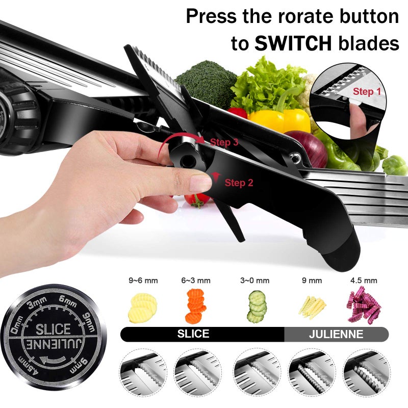 Masthome Masthome Mandoline Food Slicer, Adjustable Stainless Steel Vegetable Slicer for Cheese, Zucchini, Carrots, Fruits, Vegetable Chopper with Cleaning Brush and Gloves  - Image 4