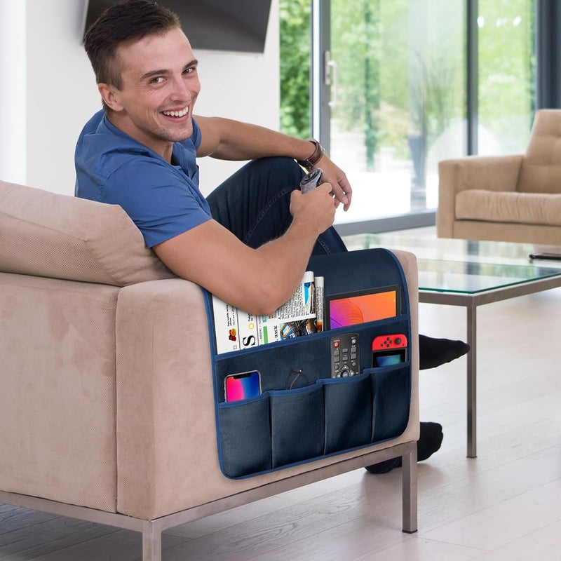 WETRBWEH TV Remote Control Holder Couch Caddy, Non-slip Bedside Caddy Organizer with 5 Pockets for Key Glasses Phone Magazine Holders Fault optimized construction - Image 2