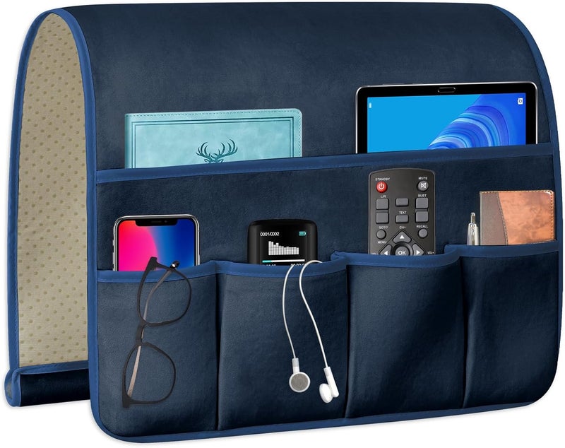 WETRBWEH TV Remote Control Holder Couch Caddy, Non-slip Bedside Caddy Organizer with 5 Pockets for Key Glasses Phone Magazine Holders Fault optimized construction - Image 1