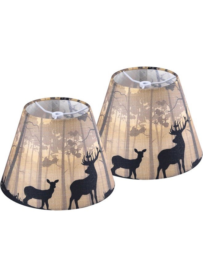 GO&SO Small Multi-Yellow Lamp Shades Art Deco,5"× 9"× 6.4" Spider Set of 2 Mini Deer Lampshades for Table Lamps & Wall Lamp,Bell Vintage Silhouette Animal Print Lamp Shade Replacemnt for Bedroom - Image 1
