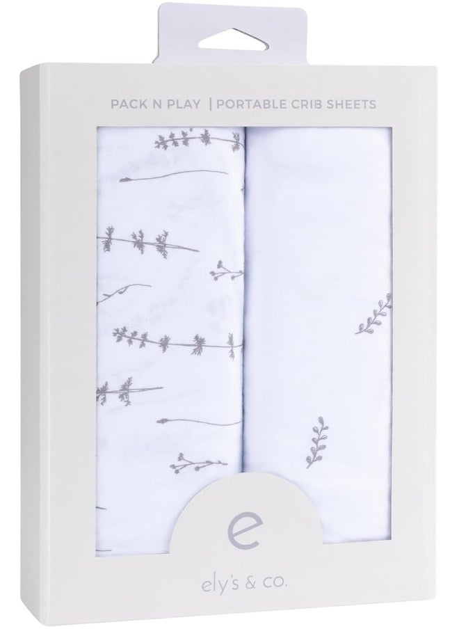 Ely's & Co. Ely's & Co. Pack n Play Sheet Set 100% Jersey Cotton Playard, Forest Grey Floral and Leaves  - Image 4