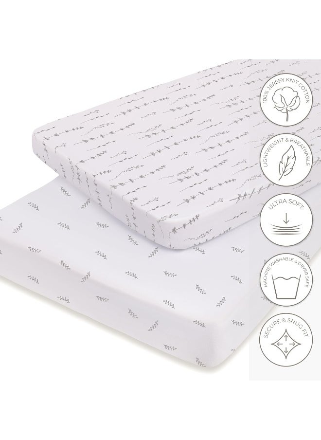 Ely's & Co. Ely's & Co. Pack n Play Sheet Set 100% Jersey Cotton Playard, Forest Grey Floral and Leaves  - Image 5