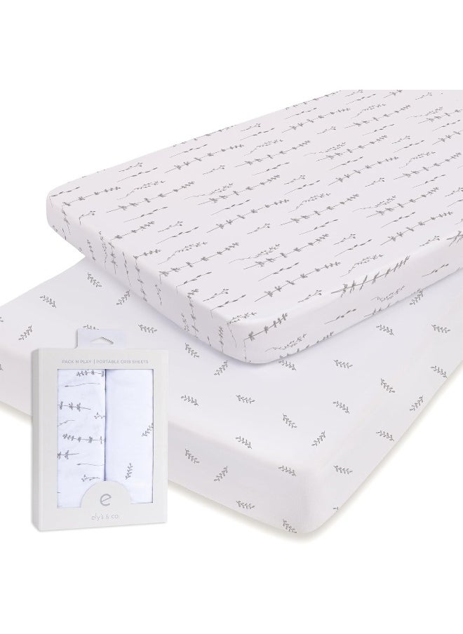 Ely's & Co. Ely's & Co. Pack n Play Sheet Set 100% Jersey Cotton Playard, Forest Grey Floral and Leaves  - Image 1
