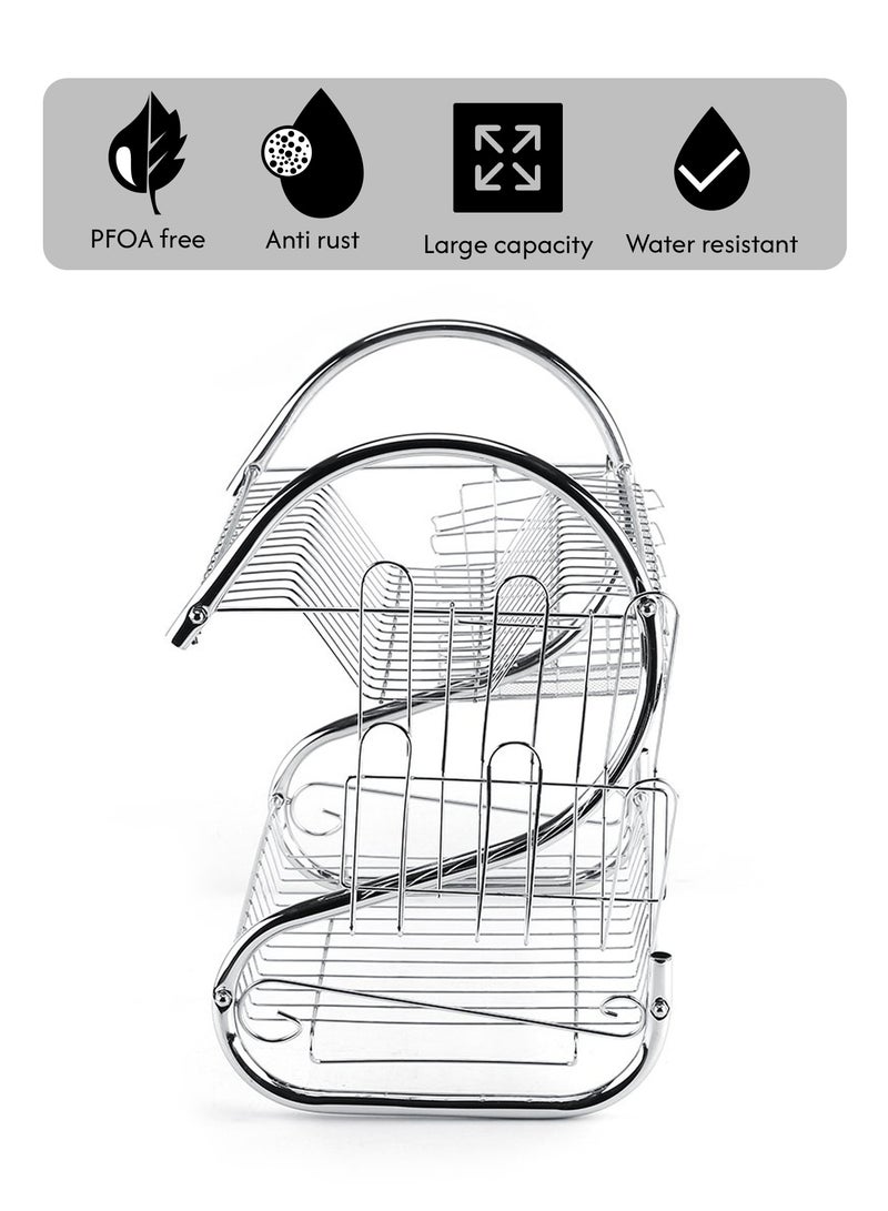 Sweet Home 2 Tier Dish Drying Rack, Anti-Rust Sink Drainer Rack for Kitchen Countertop Stainless Steel Large Dish Drying Rack with Drainboard Set - Image 4