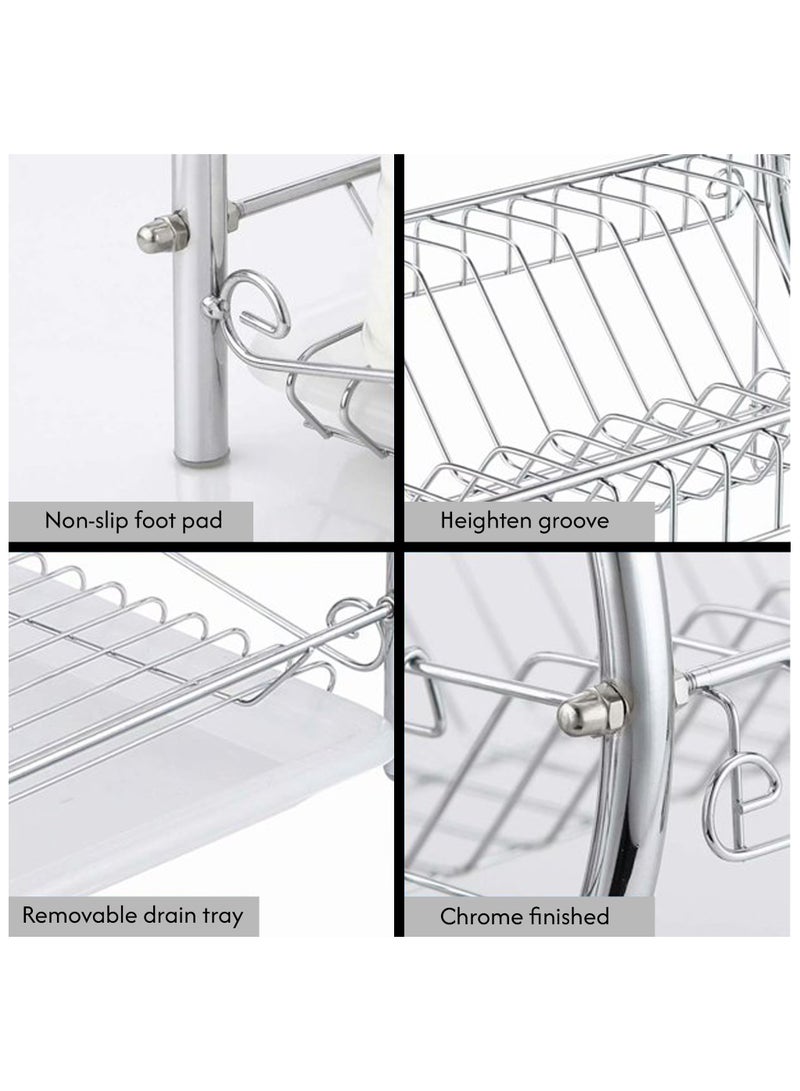 Sweet Home 2 Tier Dish Drying Rack, Anti-Rust Sink Drainer Rack for Kitchen Countertop Stainless Steel Large Dish Drying Rack with Drainboard Set - Image 5