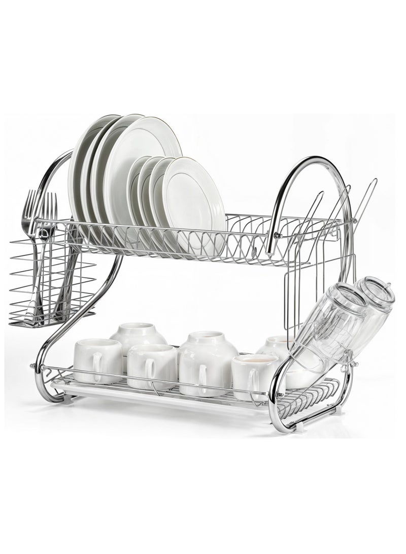 Sweet Home 2 Tier Dish Drying Rack, Anti-Rust Sink Drainer Rack for Kitchen Countertop Stainless Steel Large Dish Drying Rack with Drainboard Set - Image 1