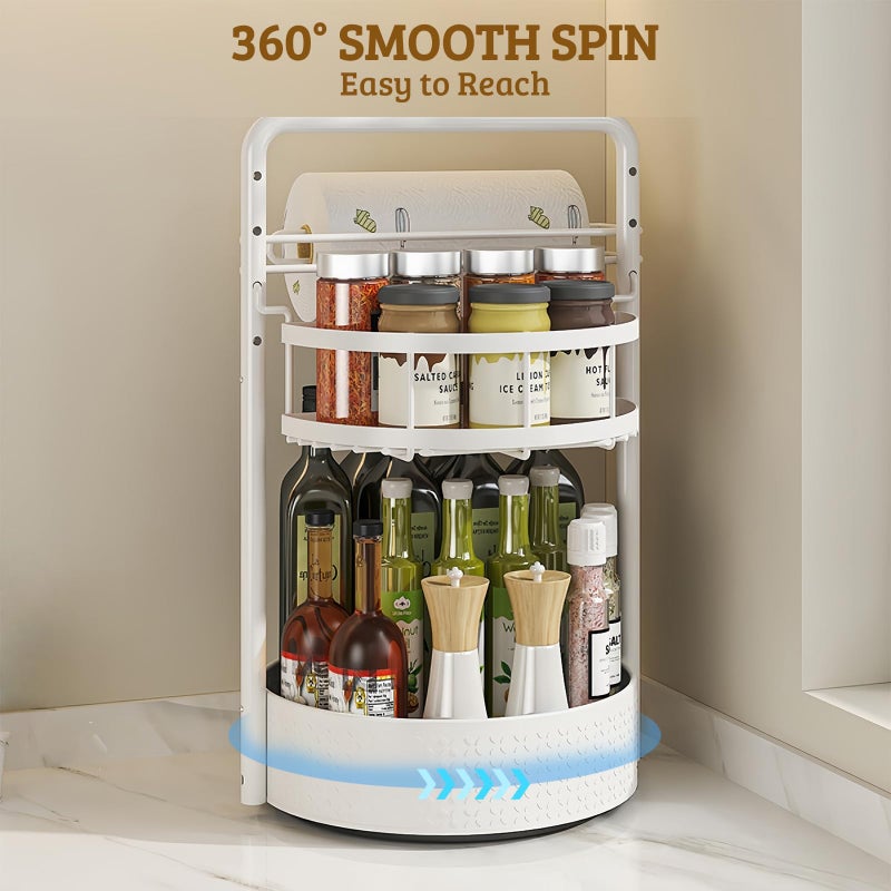 CLOKTA Rotating Spice Rack with Paper Towel Holder, 2 Tier Turntable Lazy Susan, Seasoning Organizer for Kitchen Countertop Cabinet, White - Image 3