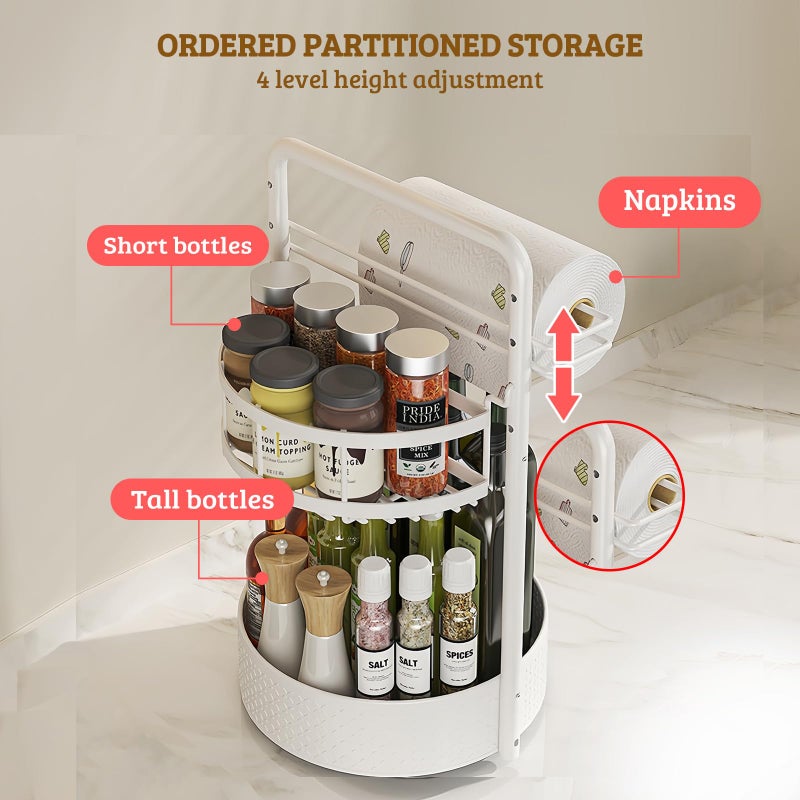 CLOKTA Rotating Spice Rack with Paper Towel Holder, 2 Tier Turntable Lazy Susan, Seasoning Organizer for Kitchen Countertop Cabinet, White - Image 2