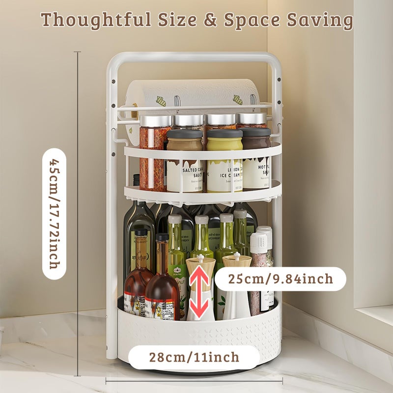 CLOKTA Rotating Spice Rack with Paper Towel Holder, 2 Tier Turntable Lazy Susan, Seasoning Organizer for Kitchen Countertop Cabinet, White - Image 5