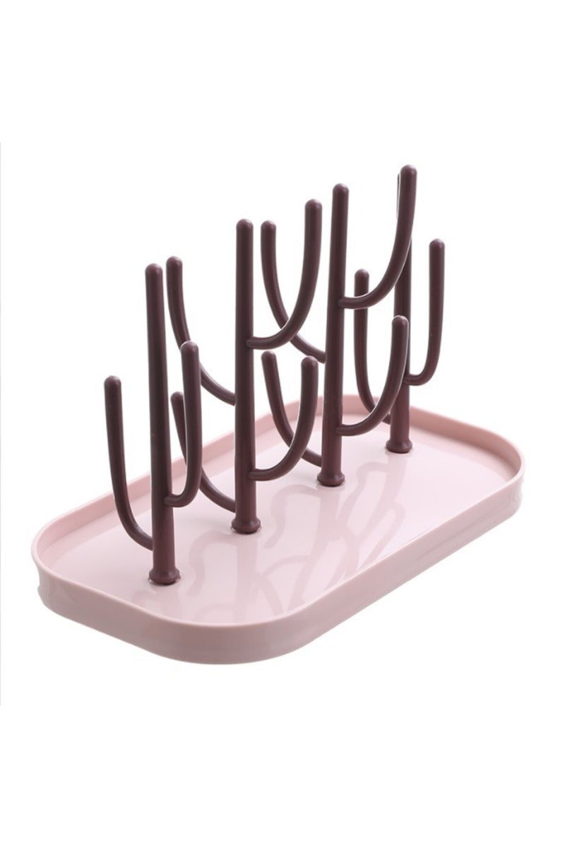 رف تجفيف زجاجات الرضاعة الوردية، حامل حلمات الرضاعة، رف تخزين وتجفيف الزجاجات، أداة تنظيف الزجاجات