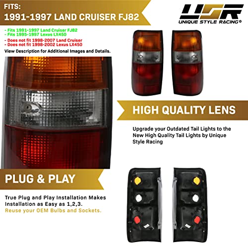USR UNIQUE STYLE RACING USR DEPO FJ80 Tail Lights - Replacement Rear Tail Lamps Set (Left + Right) Compatible with 1991-1997 Toyota Land Cruiser 80 FJ82 and 1996-1997 Lexus LX450 - Image 3