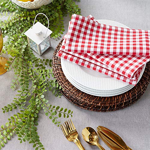 DII Cotton Napkin Set Machine Washable Everyday Basic, 20x20, Tango Red Gingham, 6 Count - Image 4