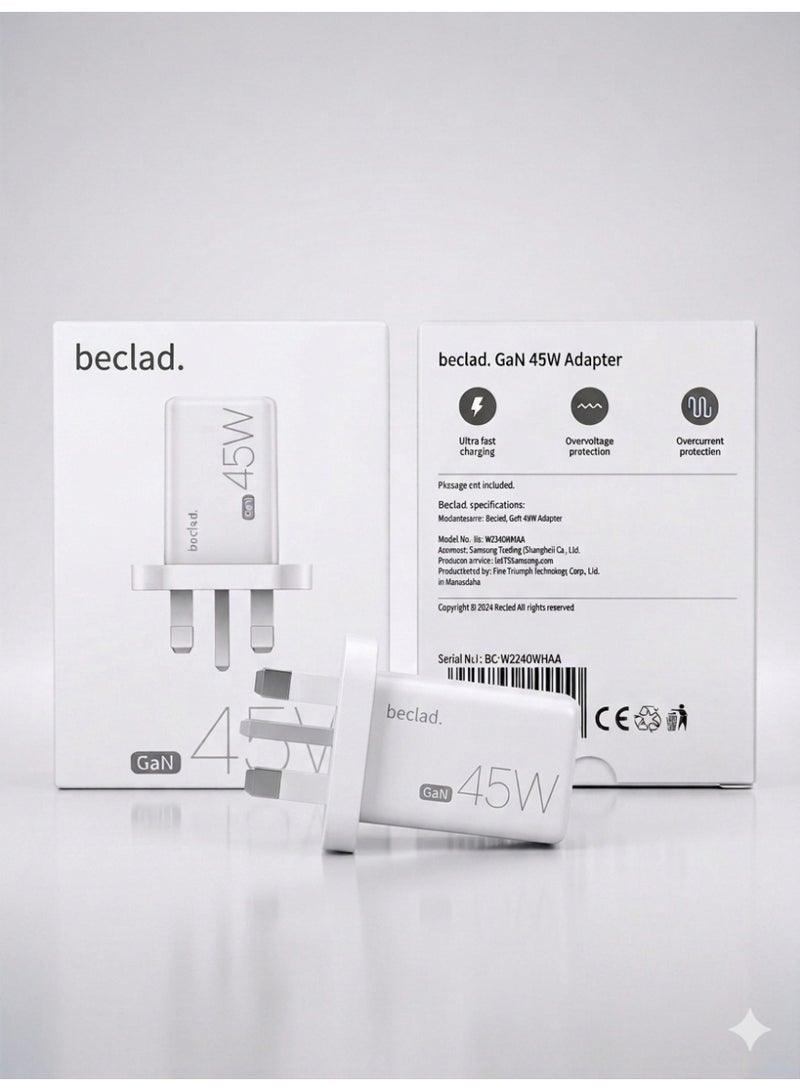 BECLAD 45W GaN Power Adapter Charger for Samsung Galaxy - White - Image 4