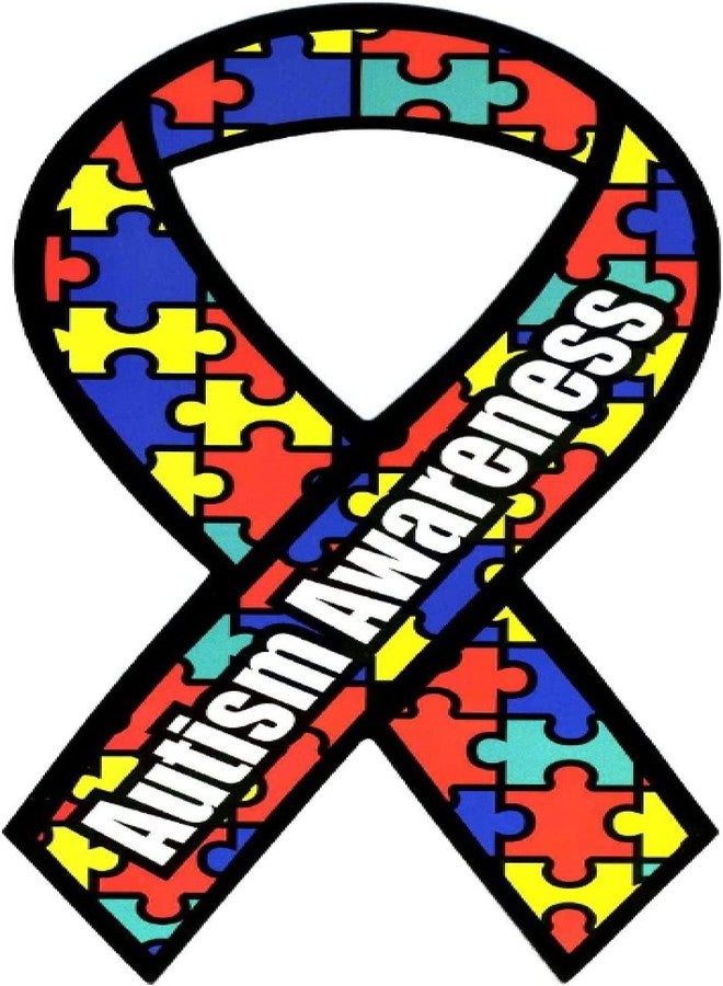 NTICKER 2 pcs Autism Awareness Ribbon, 4 inches - Autism Car Sticker, Laptop Sticker Decal Window Truck - Image 1
