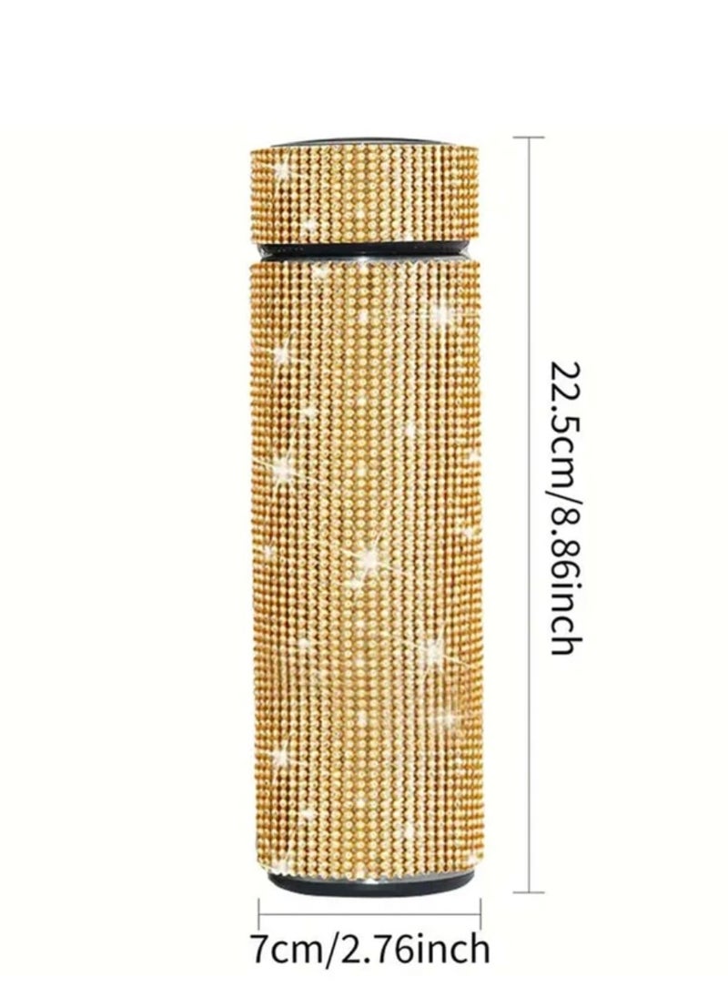 Stainless steel thermal mug with gold diamonds, bronze with digital temperature display, gives an attractive and different look at night, and distinguishes from everyone else.