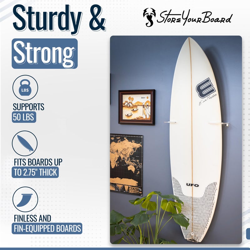 Storeyourboard Floating Surfboard Wall Mount  Clear Acrylic Surf Board Display  Indoor Surfboard Wall Decor  Vertical Surfboard Rack For Shortboards  Fish Boards  And Funboards  Holds 50 Lbs - Image 4