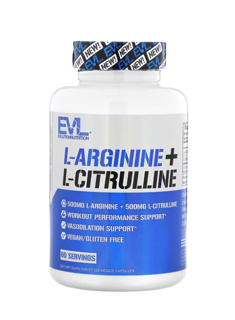 EVLUTION NUTRITION L-Arginine + L-Citrulline 120 Veggie Capsules - Image 1