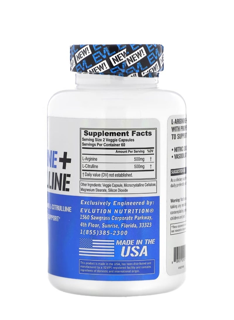 EVLUTION NUTRITION L-Arginine + L-Citrulline 120 Veggie Capsules - Image 2
