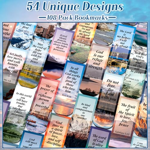Diteryy 108 Pack Bible Magnetic Bookmarks Christian Magnet Bookmark Clips for Women Men Book Lovers Bible Page Markers for Teachers Students Reading School Office Home, Printing on 2 Side - Image 3