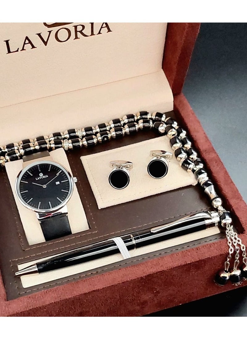 LAVORIA Laforea watch gift set for men consisting of 4 pieces, a rosary watch, a pen and a set of buttons 