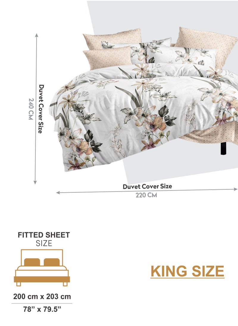 دوناتيلا - Duvet Cover Set 6-Pcs King Size Printed Bed Set Fits (200x200 CM) With Fitted Sheet Pillow Sham And Pillow Cases (Without Filler),Soft Peach - Image 1