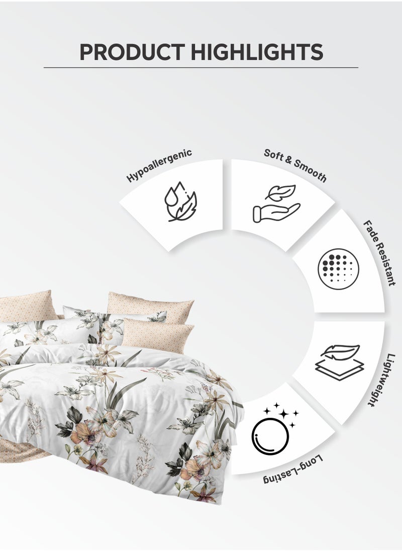 دوناتيلا - Duvet Cover Set 6-Pcs King Size Printed Bed Set Fits (200x200 CM) With Fitted Sheet Pillow Sham And Pillow Cases (Without Filler),Soft Peach - Image 1