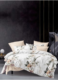 Duvet Cover Set 6-Pcs King Size Printed Bed Set Fits (200x200 CM) With Fitted Sheet Pillow Sham And Pillow Cases (Without Filler),Soft Peach