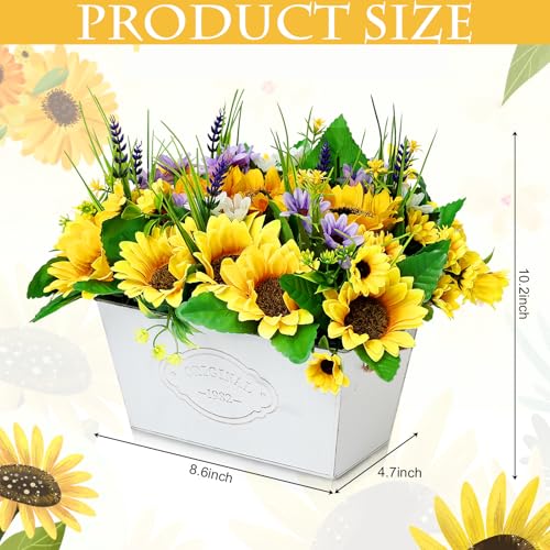 Scawim Pre-made Sunflower Centerpieces for Tables, Farmhouse Artificial Sunflowers Centerpieces in Pot Fake Sunflowers Arrangement for Home Decor, Rustic Potted Greenery for Wedding Party Kitchen Room - Image 2