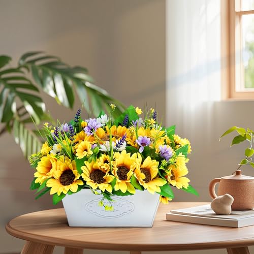 Scawim Pre-made Sunflower Centerpieces for Tables, Farmhouse Artificial Sunflowers Centerpieces in Pot Fake Sunflowers Arrangement for Home Decor, Rustic Potted Greenery for Wedding Party Kitchen Room - Image 4