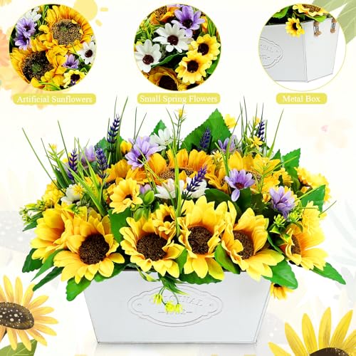 Scawim Pre-made Sunflower Centerpieces for Tables, Farmhouse Artificial Sunflowers Centerpieces in Pot Fake Sunflowers Arrangement for Home Decor, Rustic Potted Greenery for Wedding Party Kitchen Room - Image 3