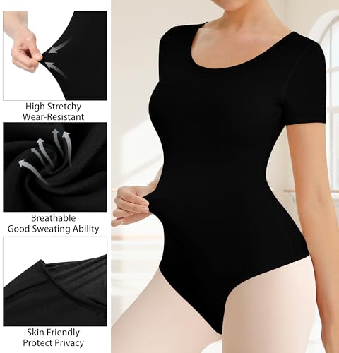 MOLLDAN Women Short Sleeve Dance Leotard Ballet Leotard with Tights,Full Front Lining(LW4027-06-S) - Image 3