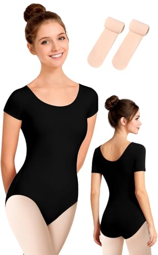 MOLLDAN Women Short Sleeve Dance Leotard Ballet Leotard with Tights,Full Front Lining(LW4027-06-S) - Image 1