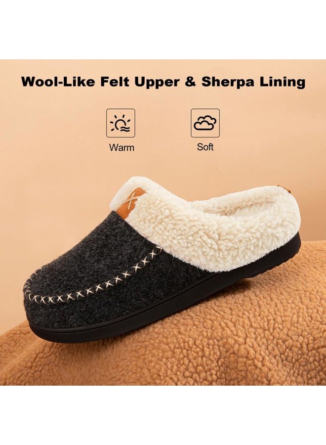 LongBay Women's Wool Felt Sherpa Memory Foam Slippers with Plush Fleece Lining Slip on Moc Clogs Indoor Or Outdoor (Medium / 7-8, Black) - Image 3
