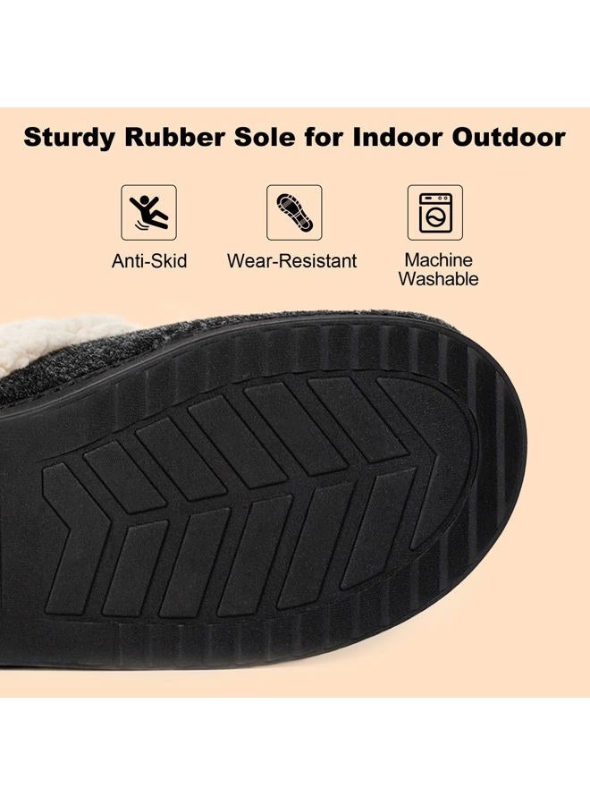 LongBay Women's Wool Felt Sherpa Memory Foam Slippers with Plush Fleece Lining Slip on Moc Clogs Indoor Or Outdoor (Medium / 7-8, Black) - Image 5