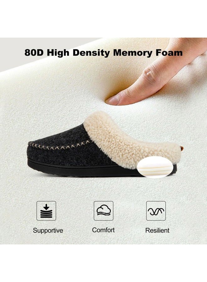 LongBay Women's Wool Felt Sherpa Memory Foam Slippers with Plush Fleece Lining Slip on Moc Clogs Indoor Or Outdoor (Medium / 7-8, Black) - Image 4