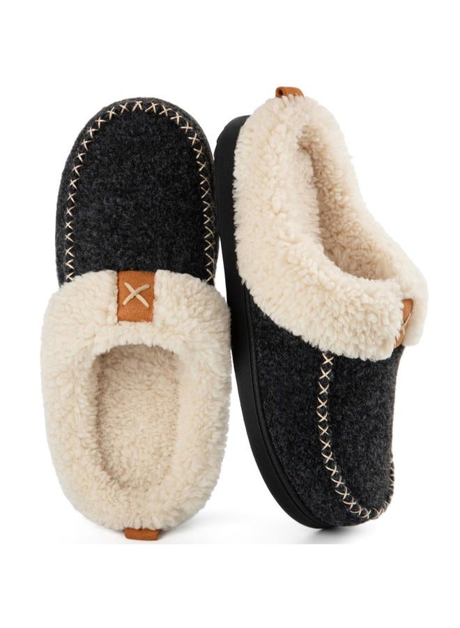 LongBay Women's Wool Felt Sherpa Memory Foam Slippers with Plush Fleece Lining Slip on Moc Clogs Indoor Or Outdoor (Medium / 7-8, Black) - Image 1