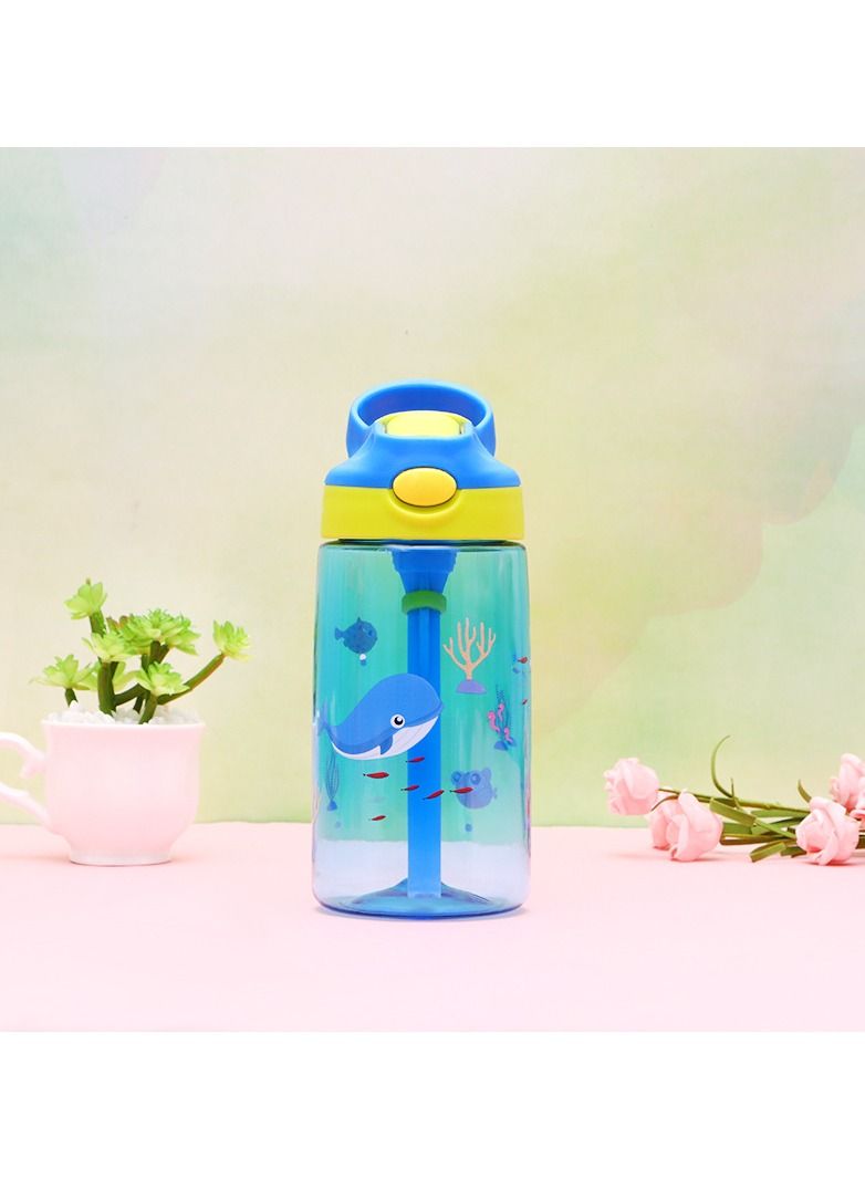 Drinking Bottle, Kids Water Bottle with Flip Straw, Flexible Carry Handle and Easy Push Button, BPA-free, Very Suitable for School And Sports Children's Water Bottle(Blue) - Image 1