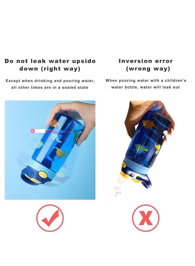 Drinking Bottle, Kids Water Bottle with Flip Straw, Flexible Carry Handle and Easy Push Button, BPA-free, Very Suitable for School And Sports Children's Water Bottle(Blue) - Image 5